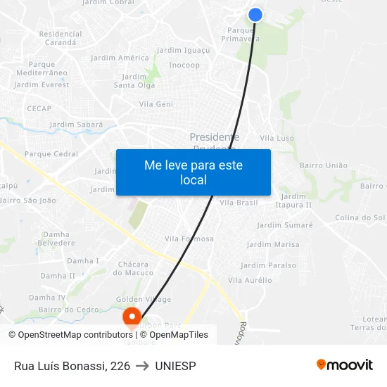 Rua Luís Bonassi, 226 to UNIESP map