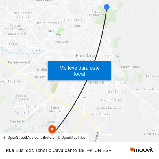 Rua Euclídes Tenório Cavalcante, 88 to UNIESP map