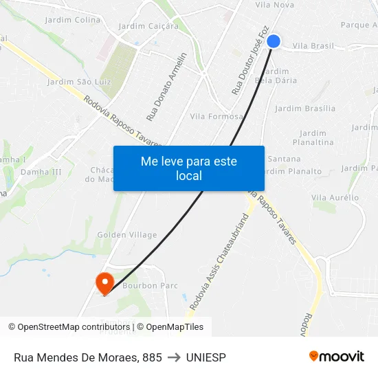 Rua Mendes De Moraes, 885 to UNIESP map