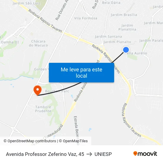 Avenida Professor Zeferino Vaz, 45 to UNIESP map