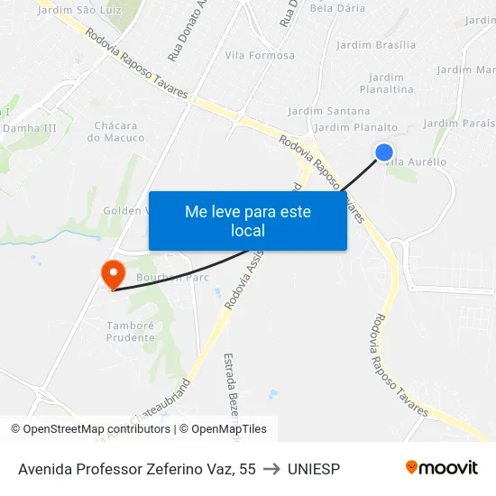 Avenida Professor Zeferino Vaz, 55 to UNIESP map