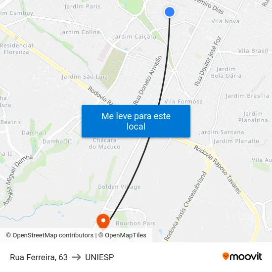 Rua Ferreira, 63 to UNIESP map