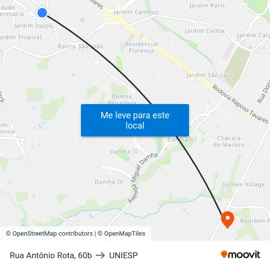 Rua Antônio Rota, 60b to UNIESP map