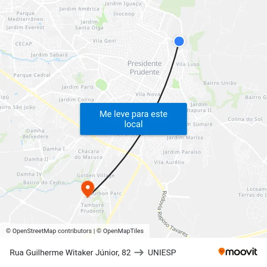 Rua Guilherme Witaker Júnior, 82 to UNIESP map