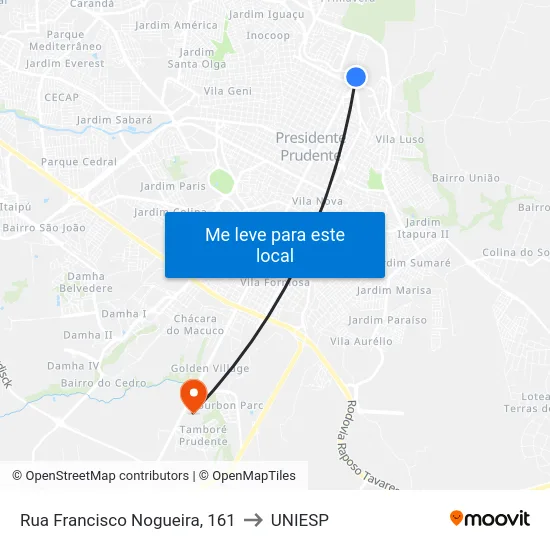 Rua Francisco Nogueira, 161 to UNIESP map