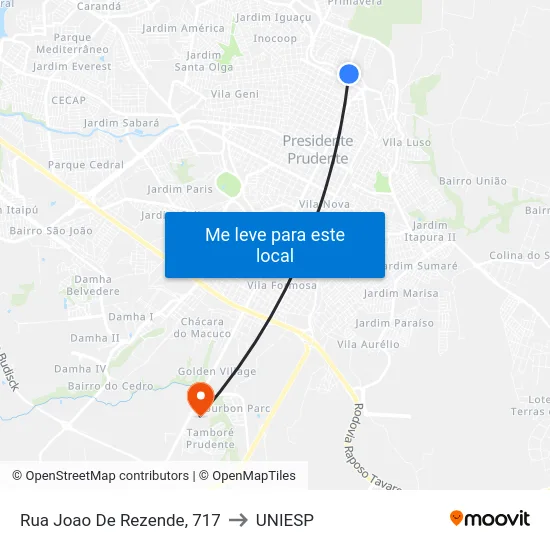 Rua Joao De Rezende, 717 to UNIESP map
