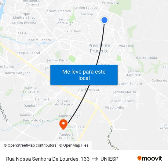 Rua Nossa Senhora De Lourdes, 133 to UNIESP map