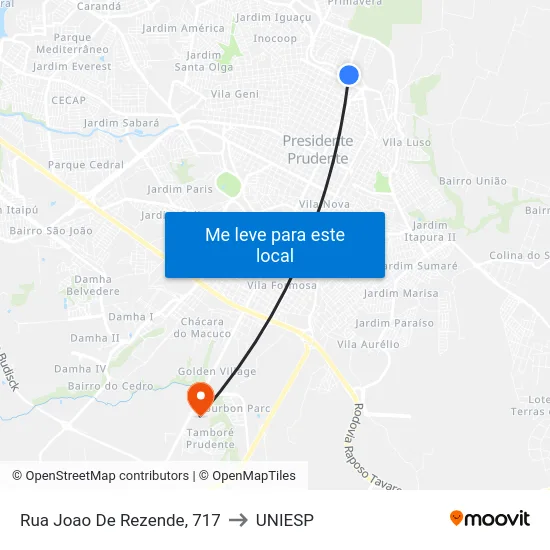 Rua Joao De Rezende, 717 to UNIESP map