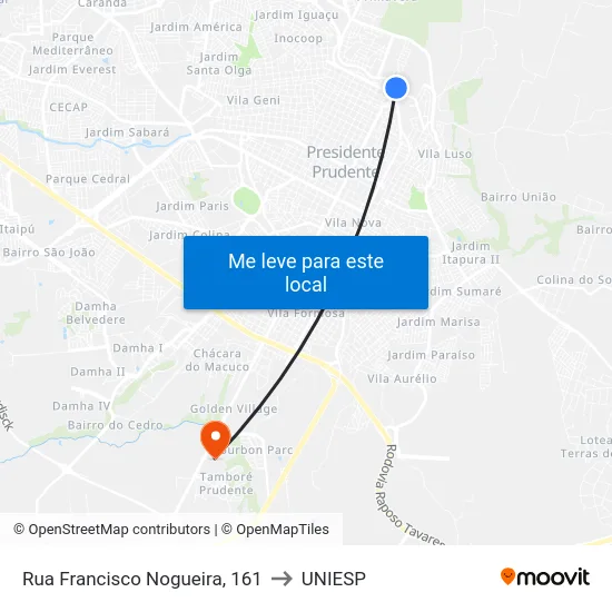 Rua Francisco Nogueira, 161 to UNIESP map