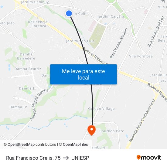 Rua Francisco Crelis, 75 to UNIESP map