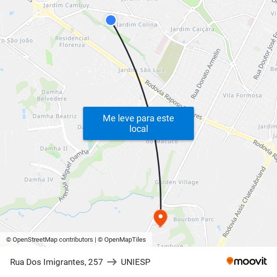 Rua Dos Imigrantes, 257 to UNIESP map