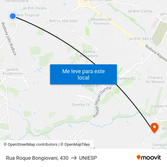 Rua Roque Bongiovani, 430 to UNIESP map