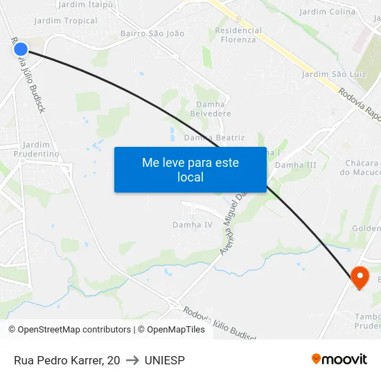 Rua Pedro Karrer, 20 to UNIESP map