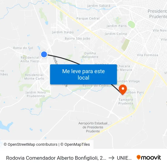 Rodovia Comendador Alberto Bonfiglioli, 279 to UNIESP map