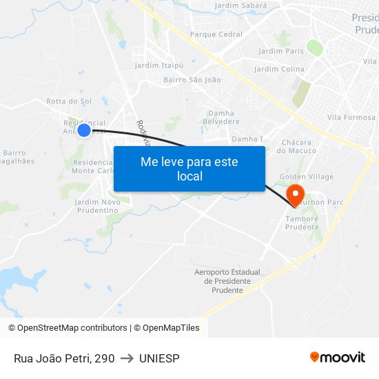 Rua João Petri, 290 to UNIESP map