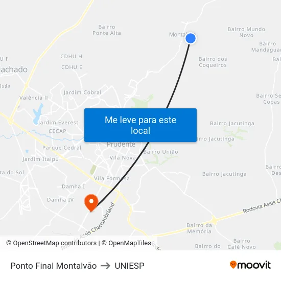 Ponto Final Montalvão to UNIESP map