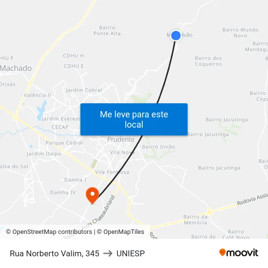 Rua Norberto Valim, 345 to UNIESP map