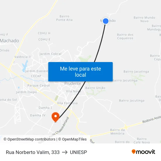 Rua Norberto Valim, 333 to UNIESP map