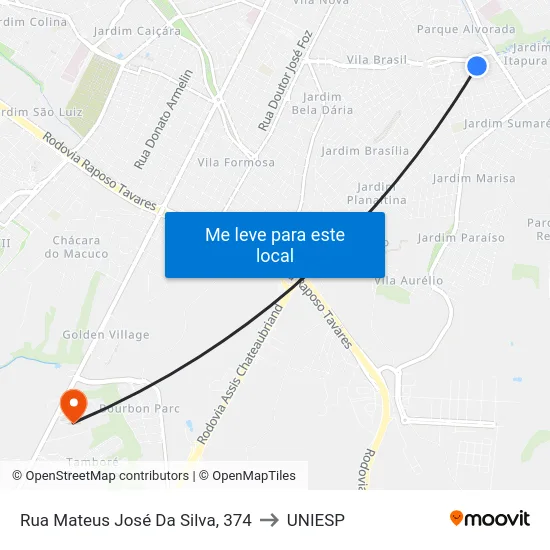 Rua Mateus José Da Silva, 374 to UNIESP map