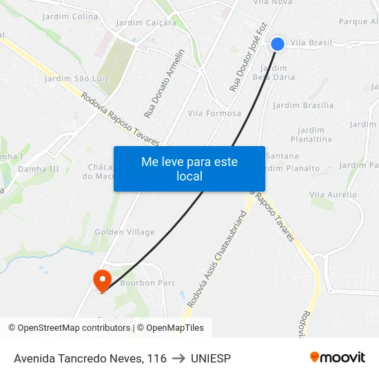 Avenida Tancredo Neves, 116 to UNIESP map