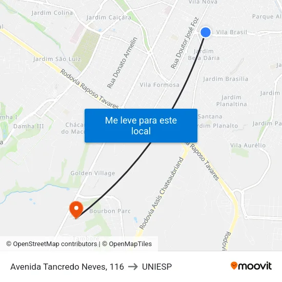 Avenida Tancredo Neves, 116 to UNIESP map