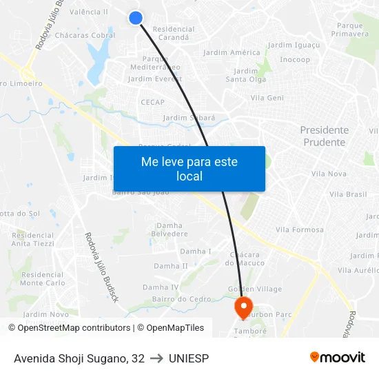 Avenida Shoji Sugano, 32 to UNIESP map