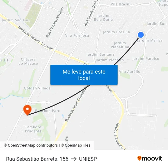 Rua Sebastião Barreta, 156 to UNIESP map
