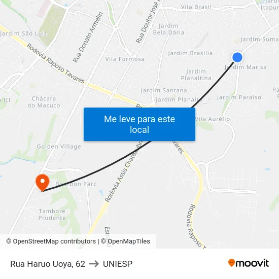 Rua Haruo Uoya, 62 to UNIESP map