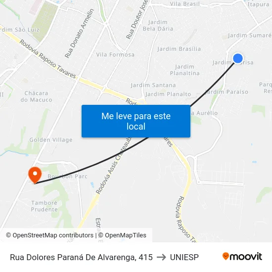 Rua Dolores Paraná De Alvarenga, 415 to UNIESP map