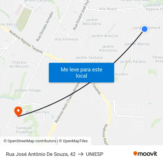Rua José Antônio De Souza, 42 to UNIESP map