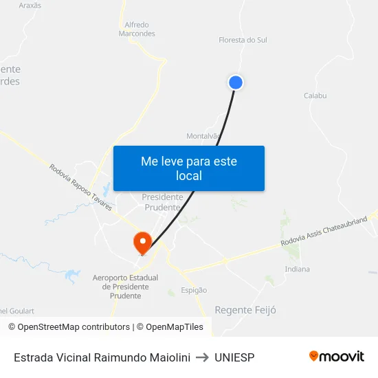 Estrada Vicinal Raimundo Maiolini to UNIESP map