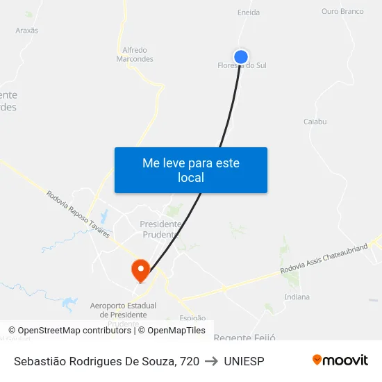 Sebastião Rodrigues De Souza, 720 to UNIESP map