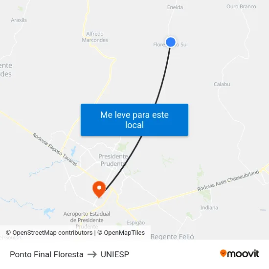 Ponto Final Floresta to UNIESP map