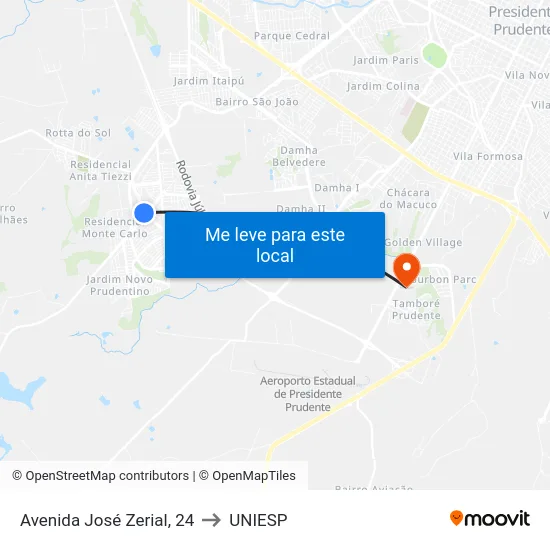 Avenida José Zerial, 24 to UNIESP map