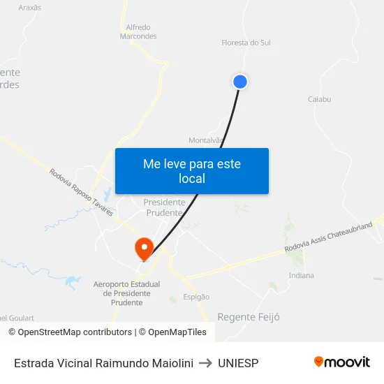 Estrada Vicinal Raimundo Maiolini to UNIESP map