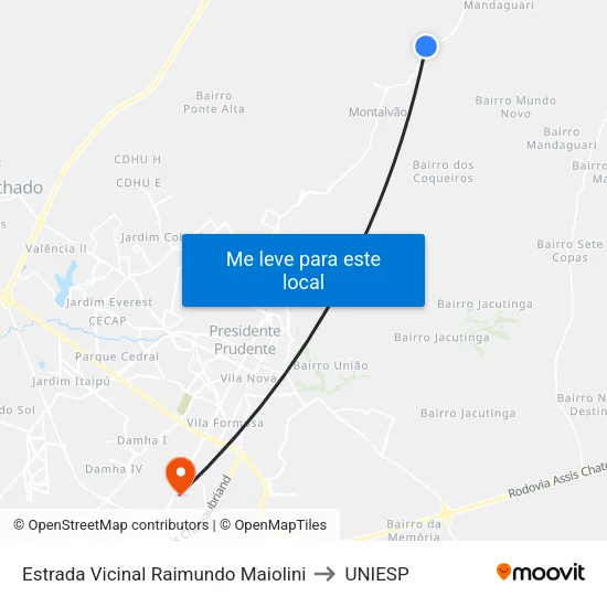 Estrada Vicinal Raimundo Maiolini to UNIESP map