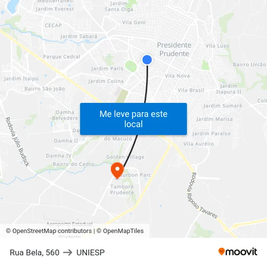 Rua Bela, 560 to UNIESP map