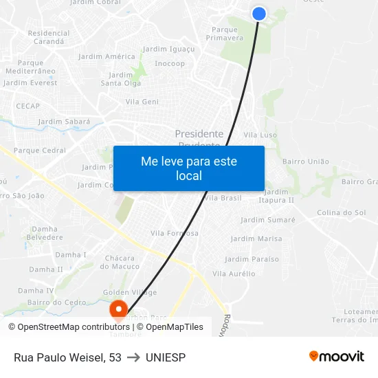 Rua Paulo Weisel, 53 to UNIESP map