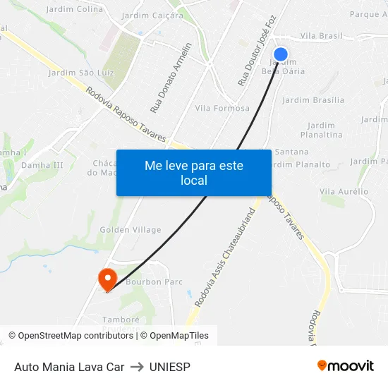 Auto Mania Lava Car to UNIESP map