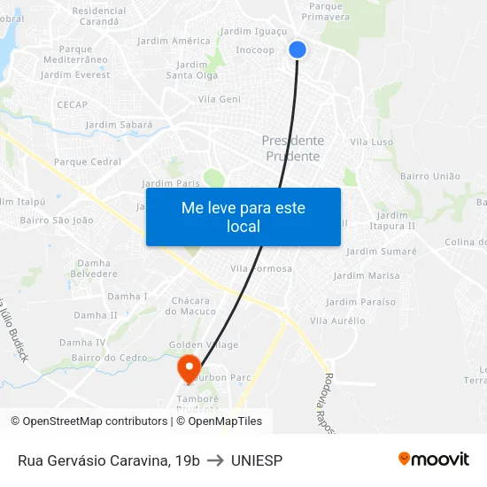 Rua Gervásio Caravina, 19b to UNIESP map