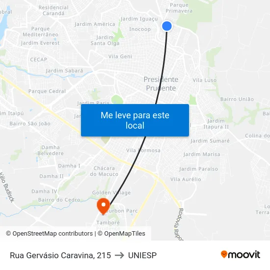 Rua Gervásio Caravina, 215 to UNIESP map