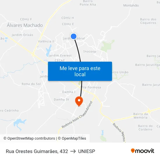 Rua Orestes Guimarães, 432 to UNIESP map