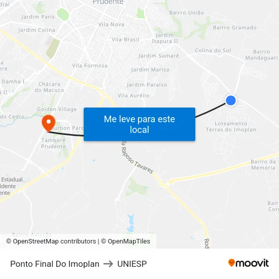 Ponto Final Do Imoplan to UNIESP map