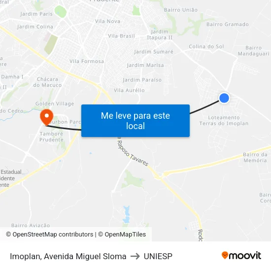 Imoplan, Avenida Miguel Sloma to UNIESP map