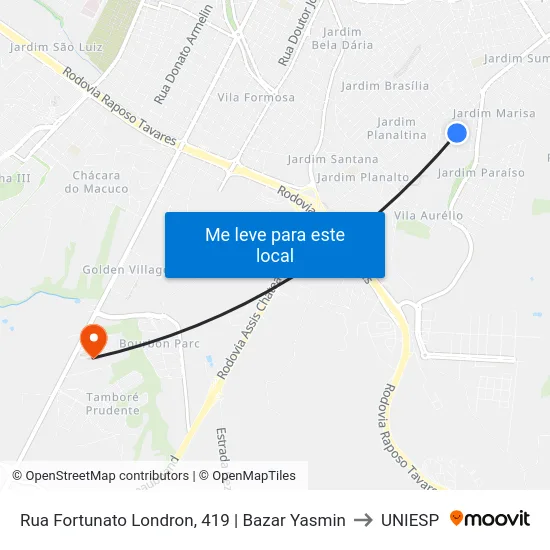 Rua Fortunato Londron, 419 | Bazar Yasmin to UNIESP map