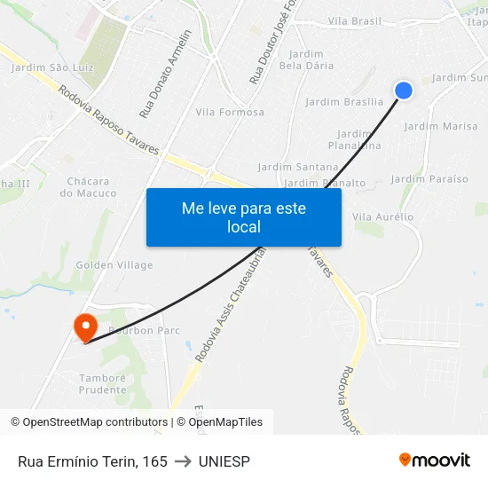 Rua Ermínio Terin, 165 to UNIESP map