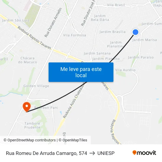 Rua Romeu De Arruda Camargo, 574 to UNIESP map