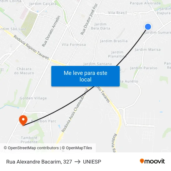 Rua Alexandre Bacarim, 327 to UNIESP map