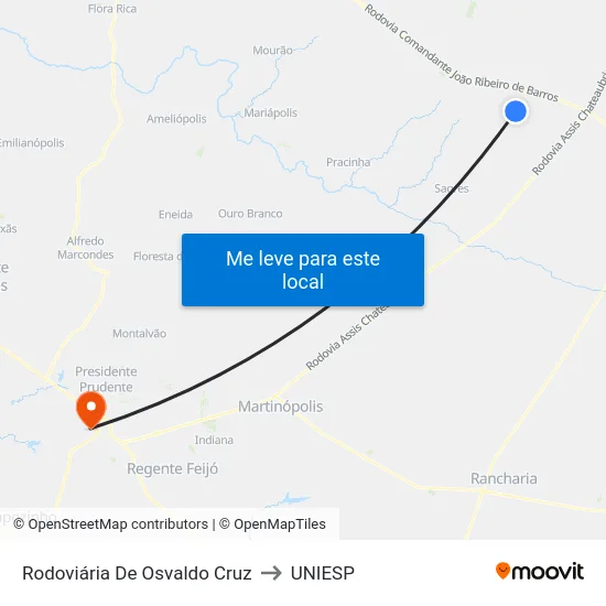Rodoviária De Osvaldo Cruz to UNIESP map