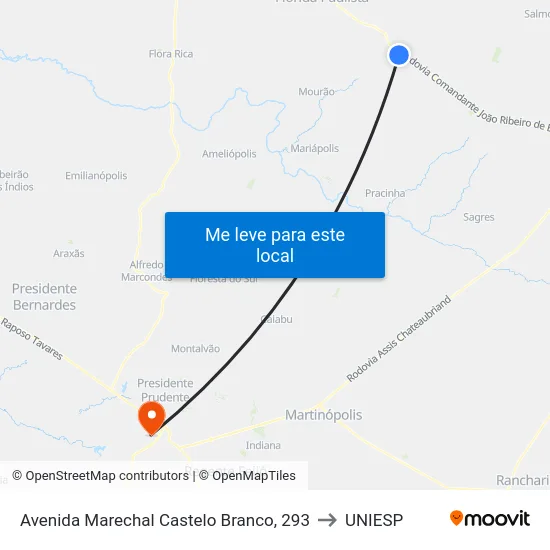 Avenida Marechal Castelo Branco, 293 to UNIESP map